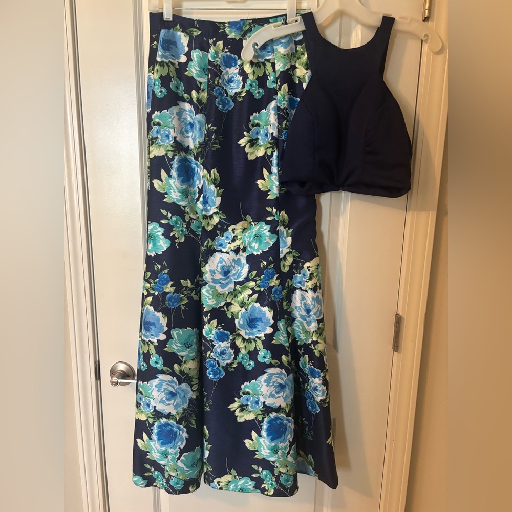 Sequin Hearts Navy and Blue Floral Prom Dress